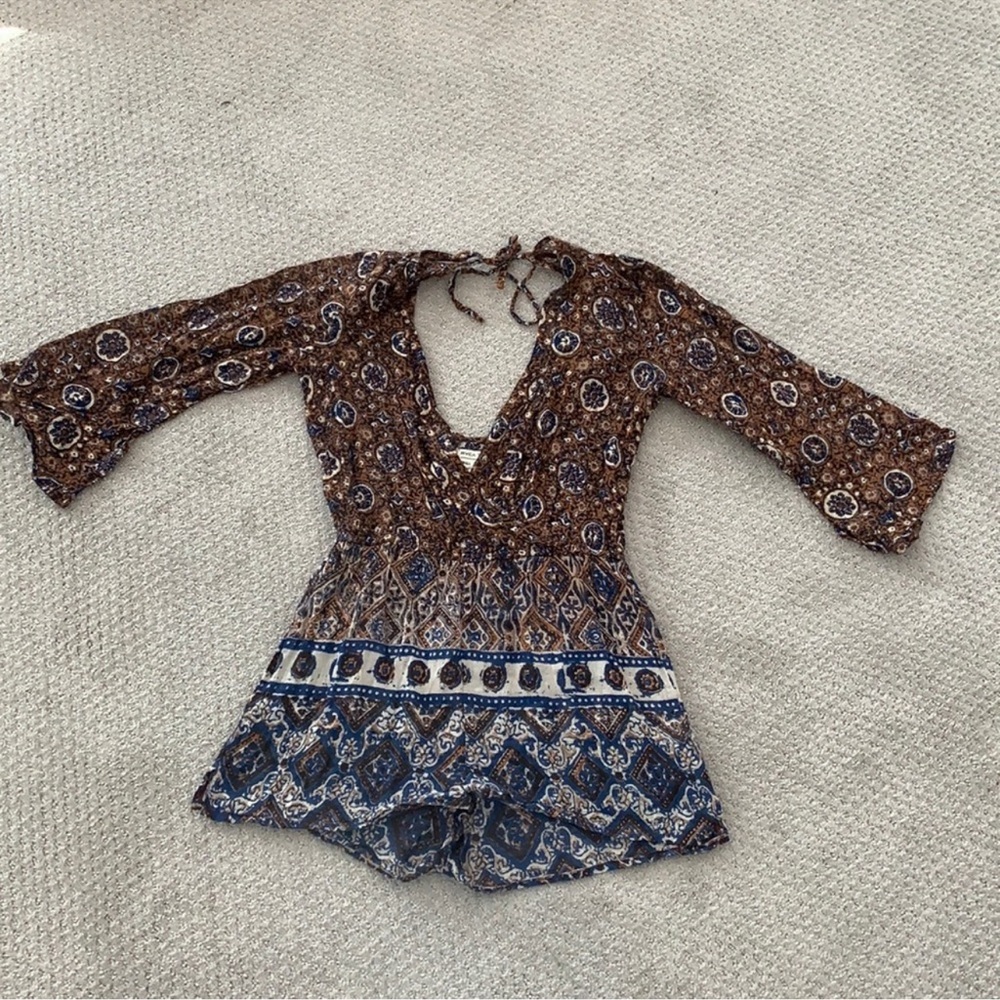 RVCA Bohemian Red Brown and Blue Patterned Romper